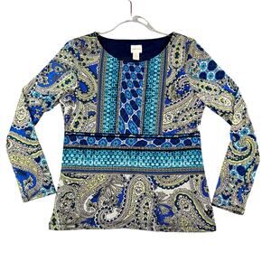 Chico's Woman's Long Sleeve Paisley Print Top Size M (Small / Medium)